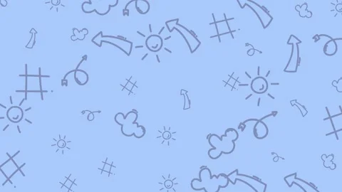 Animated Doodle Icons - Arrows, Clouds, Suns, and Hashtags on Blue Background Stock Footage 318941145