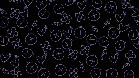 Animated doodle patterns of hearts checkmarks and circles on dark background Stock Footage 319389142