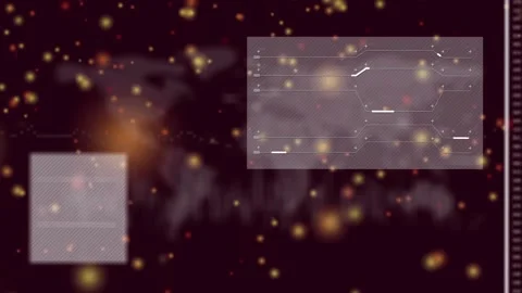 Animated dotted world map pulsing after data feed, updating panels and waveform Stock Footage 332468943