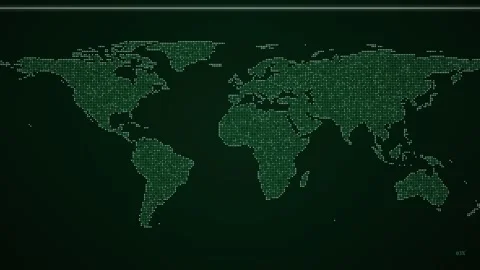 Animated dotted world map with scanning light line sweeping across continents Vídeo Stock 346950670