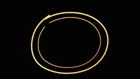 Animated double yellow hand drawn circles on a black background. 4K Video stock 343264975