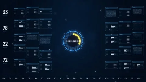 Animated downloading progress ring with HUD data panels and telemetry readouts Stock Footage 347004980