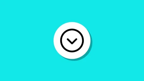 Animated downward arrow icon on white circle appearing over turquoise backg.. Stock Footage 327762747