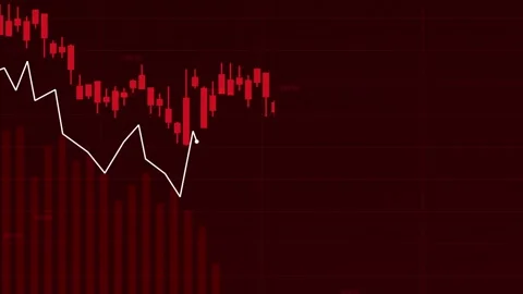 Animated downward market trends visualization, red-toned charts with decline Stock Footage 281487914