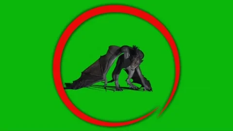 Animated Dragon Walking Inside Red Circle on Green Screen Background for Stock Footage 338368353