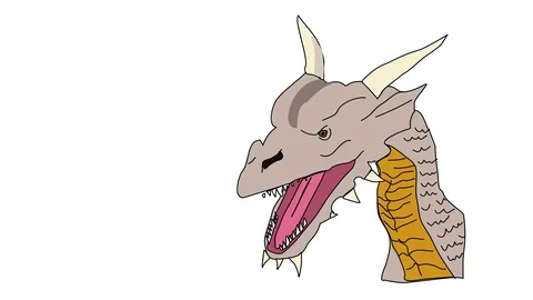 Animated drawing of evil  dragon monster bust Stock Footage 96932219