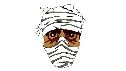 Animated drawing of evil mummy head Stock Footage 96932233