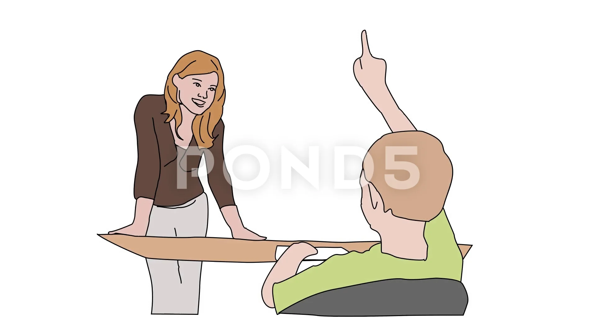 Happy student girl with male teacher in desk Vector Image