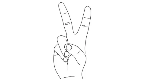 Animated drawing of hand shape peace sign Stock Footage 96931706