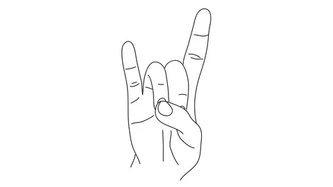 Animated drawing of hand shape rock and roll rock on Stock Footage 96931713