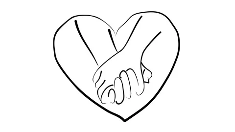 Animated drawing of holding hands inside heart shape Stock Footage 96932599
