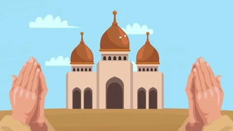 Animated Drawing: Mosque and Praying Hands Stockbeeldmateriaal 279418663
