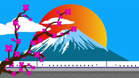 Animated drawing of Mount Fuji where the... | Stock Video | Pond5