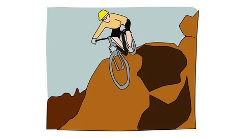 Animated drawing of mountain biking over rocks Stock Footage 96931365