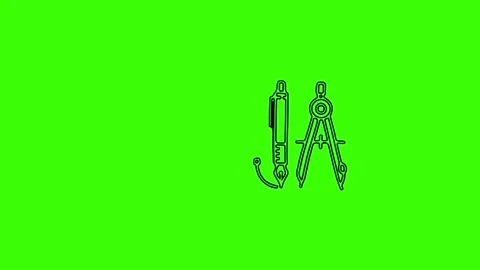 Animated Drawing Pen and Compass Line Art on Green Screen Stock Footage 333546751