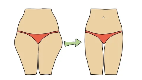 Animated drawing of side by side bikini underwear comparison from heavy to slim Stock Footage 96933133