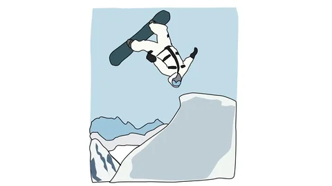 Animated drawing of snowboarder doing flip Video stock 96931396