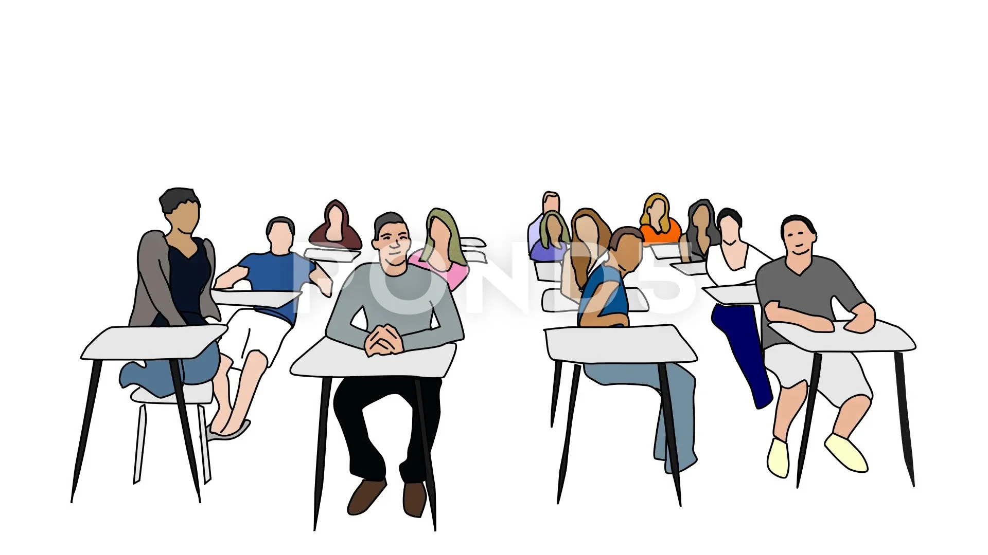 Animated drawing of students sitting in ... | Stock Video | Pond5