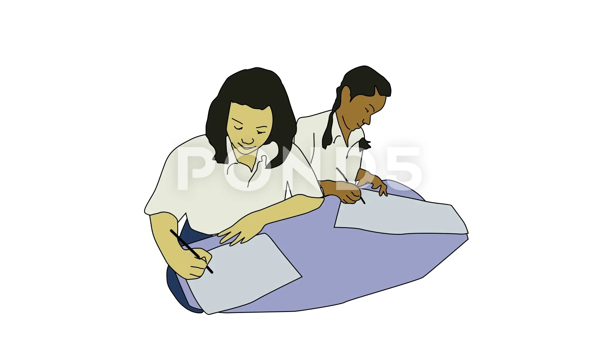 student writing animation