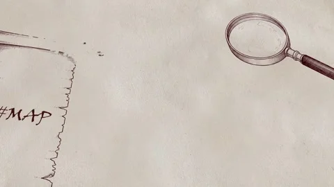 Animated Drawing of Vintage Map Elements on Old Paper Stock Footage 333911529