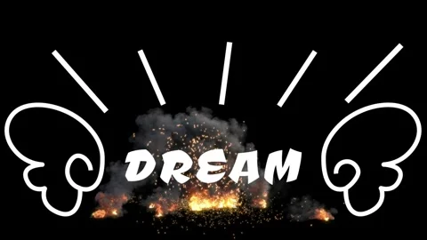 Animated dream text appearing with explosive fire sparks and smoke clouds on a b Stock Footage 335668054