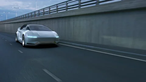 Animated Driverless Car Drives on Highway Sensors Scanning Stock Footage 136504578