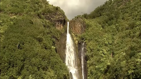 Animated drones in valleys and waterfalls Stock Footage