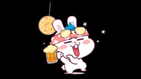 Animated Drunk Rabbit Holding a Beer Glass and Dancing Transparent Background Stock Footage 282779494