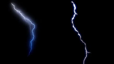 Animated dual lightning strikes on an isolated black background Stock Footage 337388291