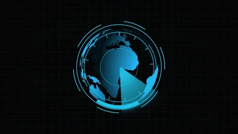 Animated Earth globe in blue with HUD elements and grid overlay, futuristic.. Stock Footage 321624800