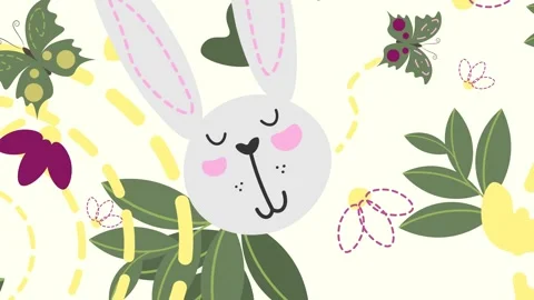 Animated Easter Bunny Face Zooms Out to Reveal a Spring Pattern Video stock 330171567