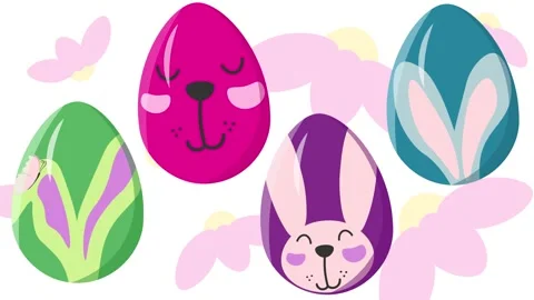 Animated Easter Eggs Falling, Cute Bunny and Butterfly Designs 스톡 동영상 330465827