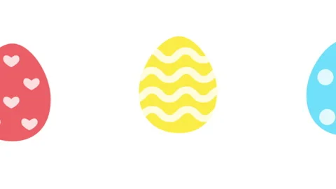Animated Easter eggs move playfully on a white background. Each egg features a Stock Footage 322077272