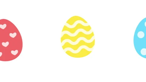 Animated Easter eggs rotate playfully on a white background. Each egg has a Stock Footage 316155319