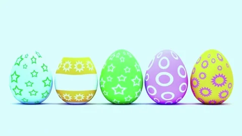 Animated Easter Eggs Rotating In A Line With Star Patterns Video stock 342901536