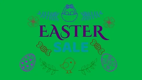 Animated easter word on green screen with beautiful flowers and eggs Stock Footage 265140719