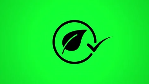 Animated eco friendly leaf symbol with check mark in circle on green screen.. Stock Footage 346498133