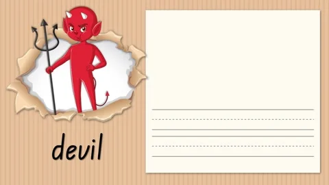 Animated Educational Alphabet Lesson for Letter D with Cartoon Devil Character Stock Footage 331835337