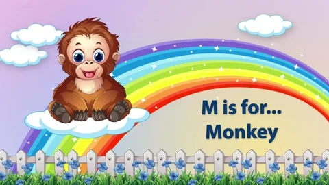 Animated Educational Alphabet Video with Cute Monkey and Rainbow Background Stock Footage 340381942