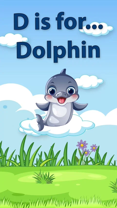 Animated Educational Alphabet Video for Letter D with Cartoon Dolphin Stock Footage 340323488