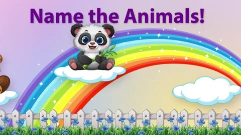 Animated Educational Cartoon Featuring Cute Baby Animals and a Rainbow Stock Footage 340382058