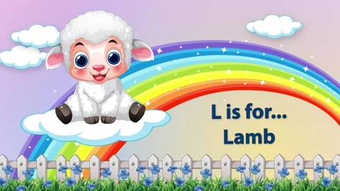 Animated Educational Cartoon Featuring a Cute Lamb and Colorful Rainbow Stock Footage 342119322