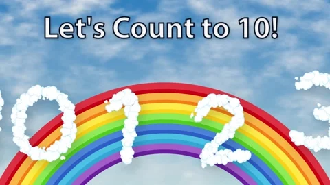 Animated Educational Counting Numbers Made of Clouds Over a Rainbow Stock Footage 343831161