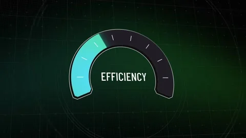 Animated efficiency meter, performance metrics rising from low to peak, cyan  Stock Footage 328373227