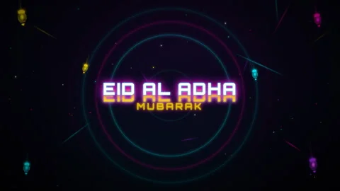 Animated Eid Al Adha Mubarak Celebration Greeting with neon light. Stockbeeldmateriaal 335557087