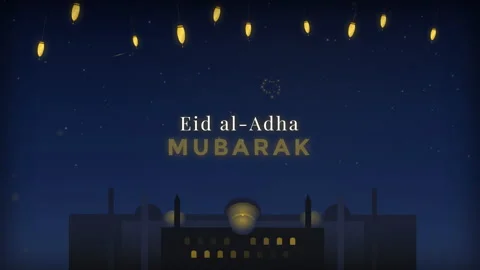 Animated Eid al-Adha Mubarak Celebration Night with mosque on the background Stockbeeldmateriaal 335557148