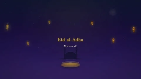 Animated Eid al-Adha Muslim Celebration with lantern on purple Background. Stock Footage 335557078