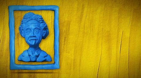 Animated Einstein bust in frame on grange yellow background. Stock Footage 41860139