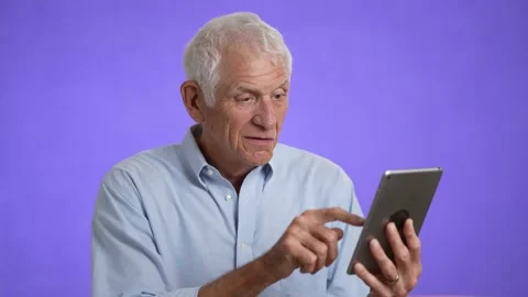 Animated elderly having video chat using digital tablet computer screen. Retired Stock Footage 213283208