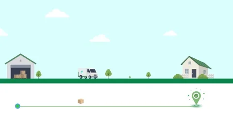 Animated Electric Delivery Van Tracking Process from Warehouse to Destination Stock Footage 345826844